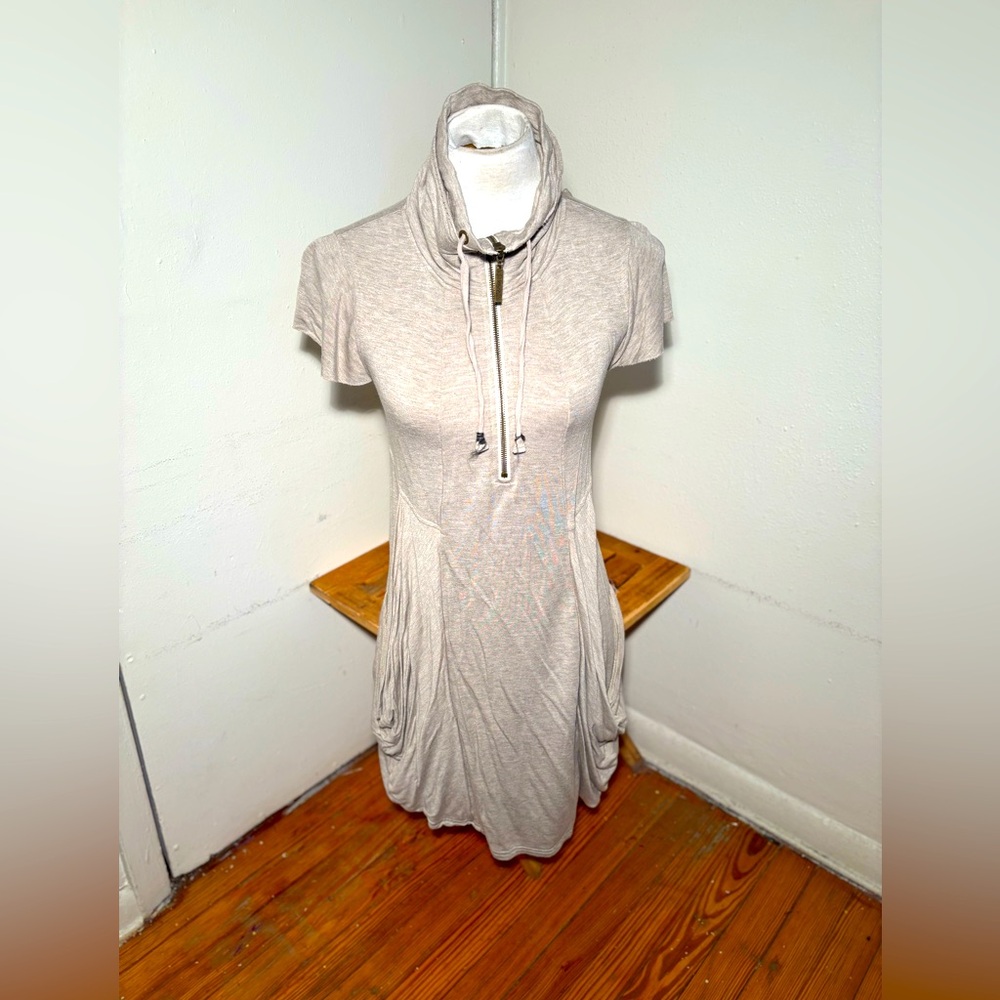 Kensie Half Zip Drape Pocket Shirt Dress